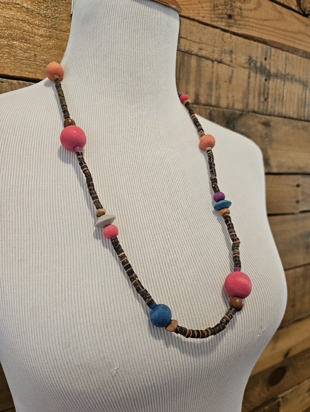 Handcrafted Multi-color Wood Bead Necklace - Picture 2 of 7